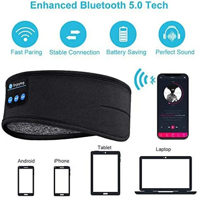 Wireless Bluetooth Sports Headband Earphones with Integrated Music and Sleep Mask Functionality