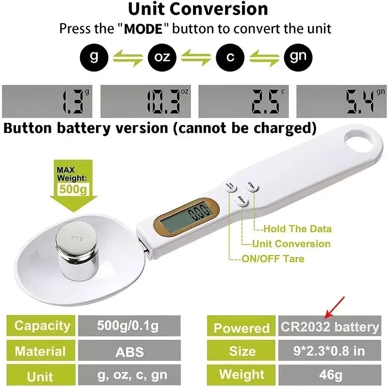 Mini Digital Spoon Scale – Precision LCD Measuring Tool for Baking, Coffee, & Kitchen Use (0.1g–500g)